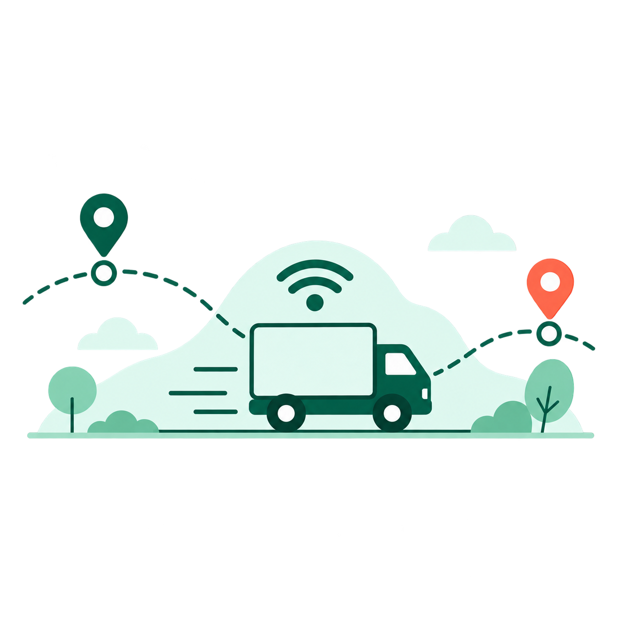 Camión conectado por GPS avanzando entre dos puntos de una ruta